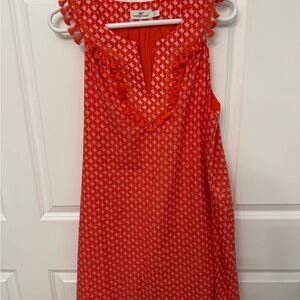 Vineyard Vines Orange Sleeveless Dress with Pom Pom Trim